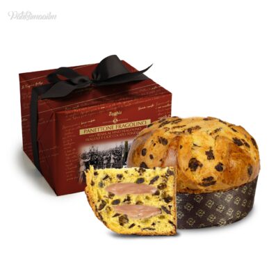 Panettone kinkepakendis suhkrustatud maasikate, šokolaaditükkide ja veinikreemiga “Zaghis”, 800 g