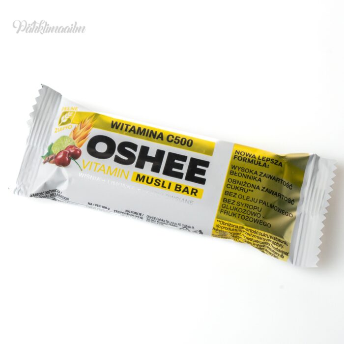Teraviljabatoon "OSHEE" kirsside ja laimiga, šokolaadiga kaetud, 40 g