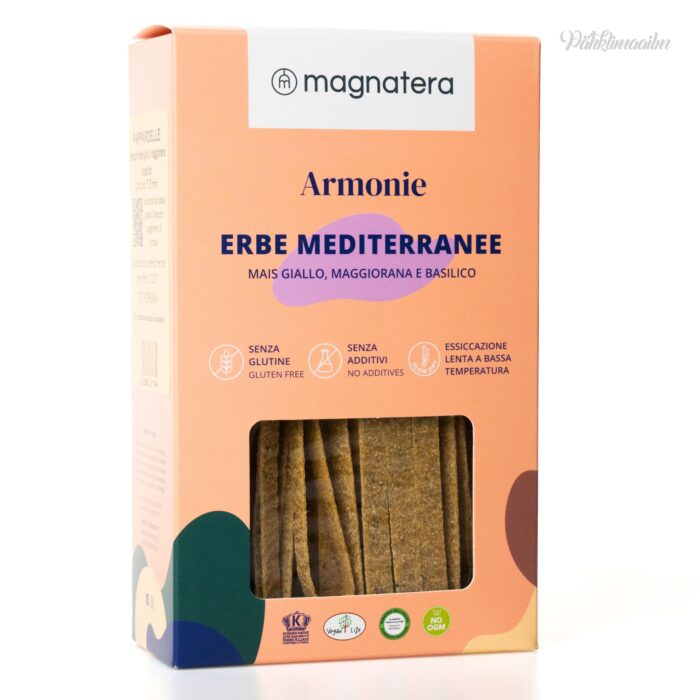 "MAGNATERA" kollase maisi makaronid majoraani ja basiilikuga, 250 g