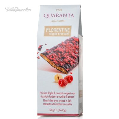 “QUARANTA” krokantbatoonid külmkuivatatud vaarikatega, kaetud tumeda šokolaadiga, 120 g